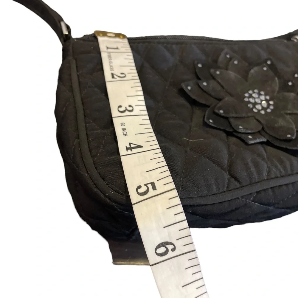 Vera Bradley Black Quilted Shoulder Bag With Floral Appliqué and Rhinestones - Picture 4 of 7